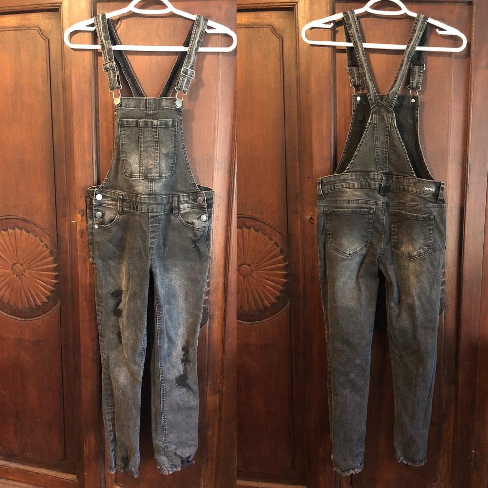 Justice black distressed overalls size 14